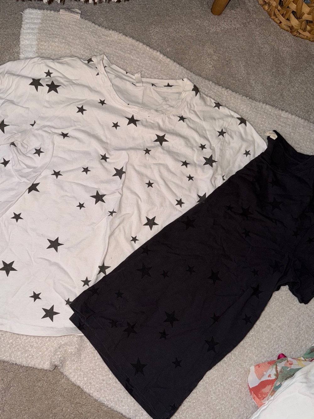 Star Print Tee Set - White & Charcoal
